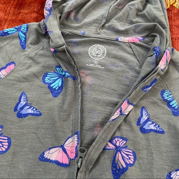 SO Authentic American Heritage Grey Butterfly Light Sweatshirt Hoodie Front Zip - Picture 9 of 10
